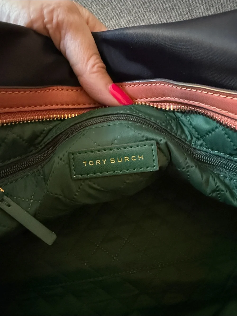 Tory Burch Black Tote with Yellow Handles and Burgundy Trim - Picture 11 of 12